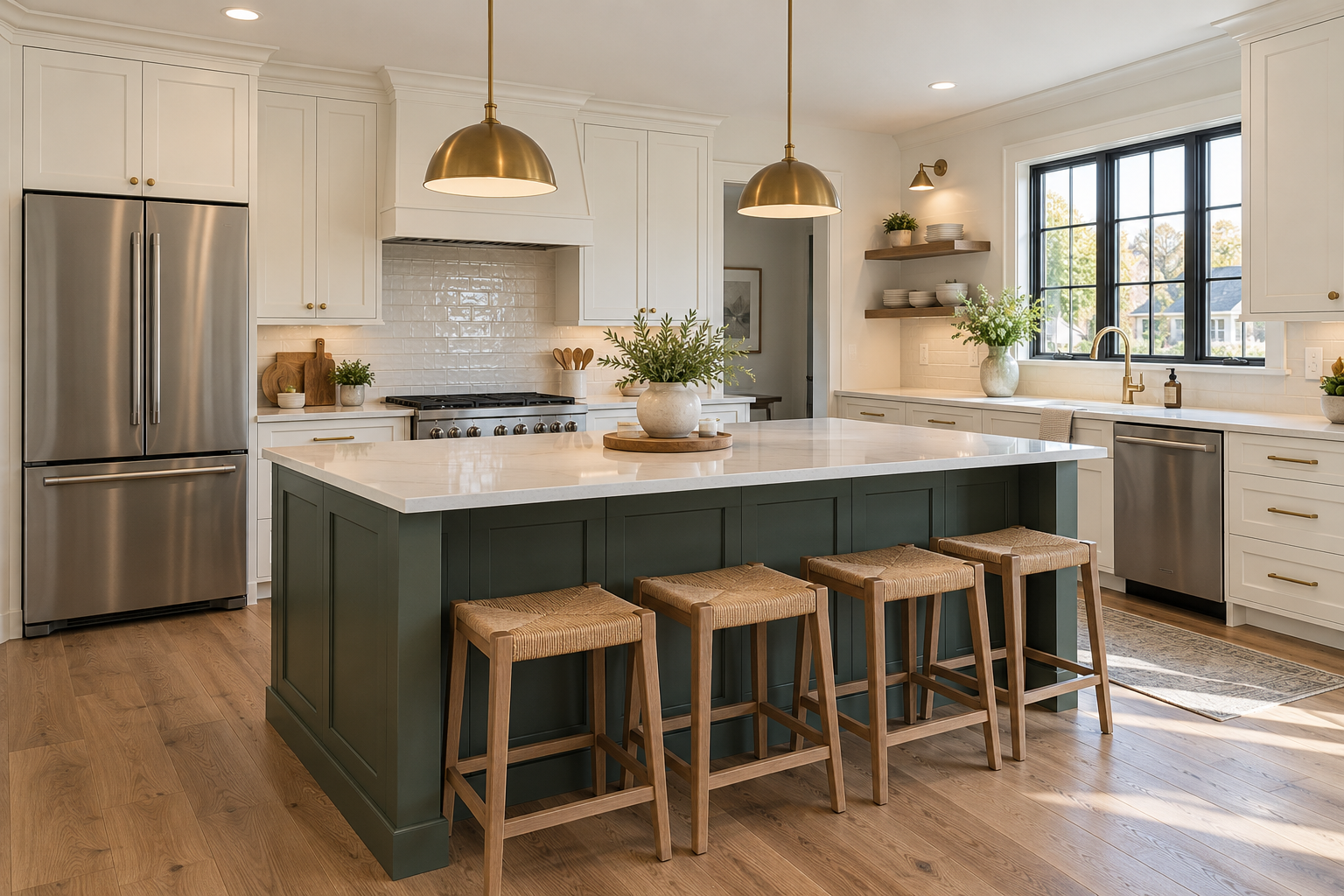 Illustrative kitchen with painted cabinets